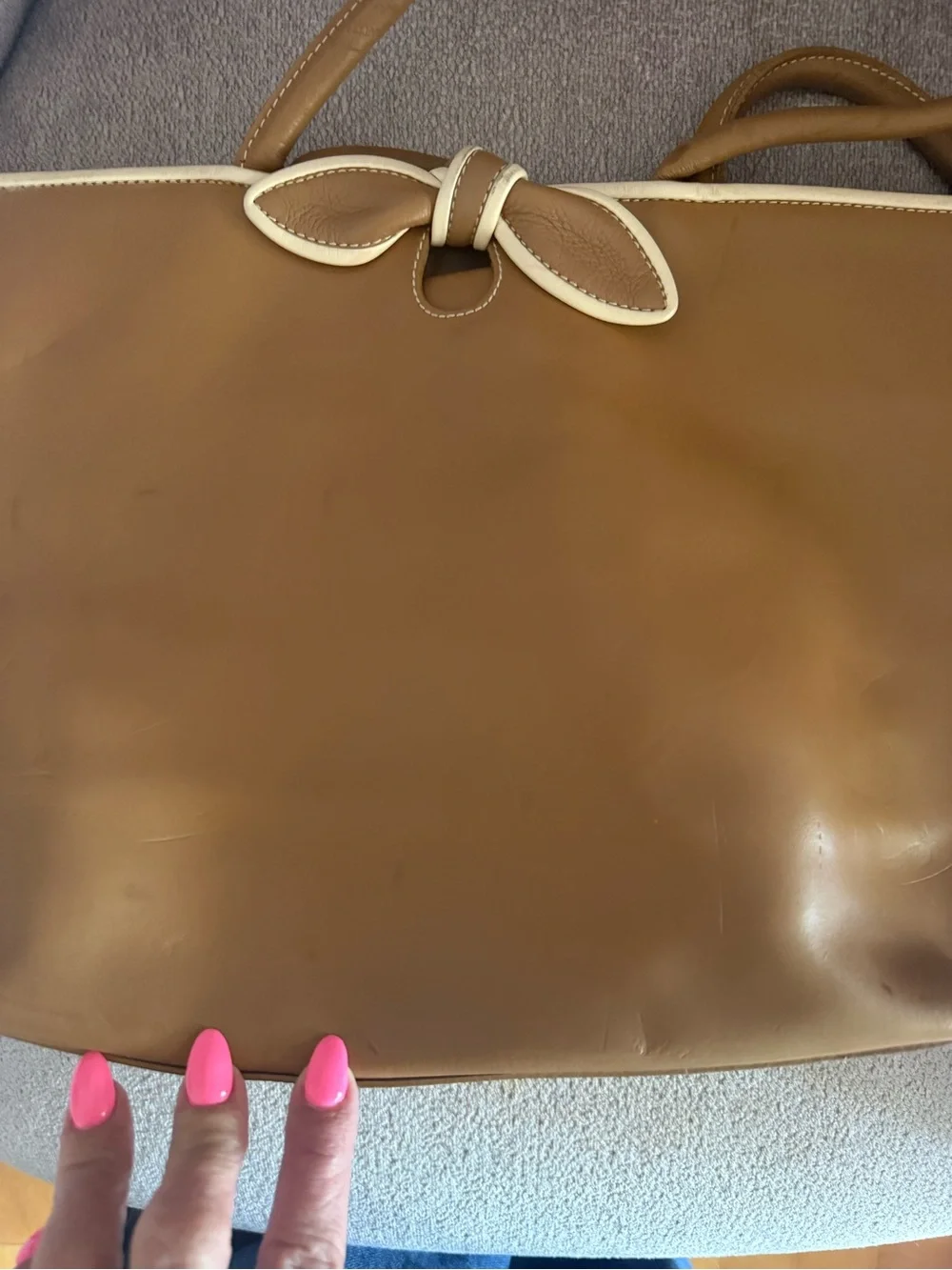 Women’s Tan Tote Bag with Bow Accent